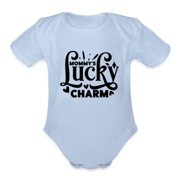 Mummy's Lucky Charm - Organic Short Sleeve Baby Bodysuit - sky - Front