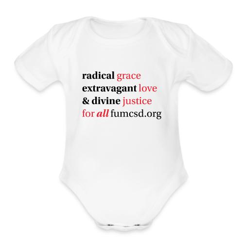 Grace. Love. Justice. serif font - Organic Short Sleeve Baby Bodysuit