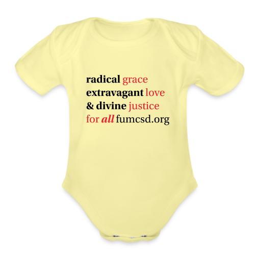 Grace. Love. Justice. serif font - Organic Short Sleeve Baby Bodysuit