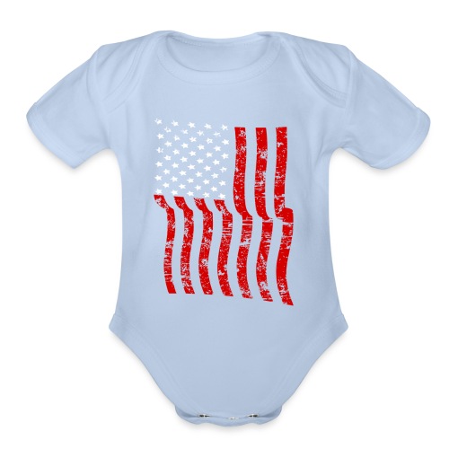 Vintage Waving USA Flag Patriotic T-Shirts Design - Organic Short Sleeve Baby Bodysuit