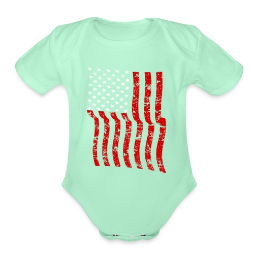Vintage Waving USA Flag Patriotic T-Shirts Design - Organic Short Sleeve Baby Bodysuit