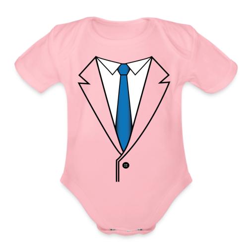 Suit with Blue Tie - Organic Short Sleeve Baby Bodysuit