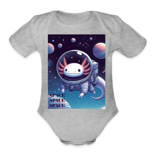 Axolotl Astronaut - Cute Axolotl Space Explorer - Organic Short Sleeve Baby Bodysuit