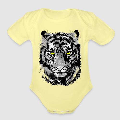 Gray Tiger Head Drawing - Black and white Tiger - Organic Short Sleeve Baby Bodysuit