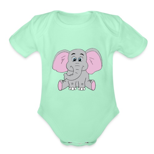 Cute Baby Elephant - Organic Short Sleeve Baby Bodysuit
