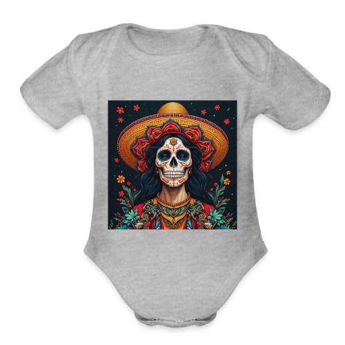 Charra Skull Art | Traditional Mexican Design - Organic Short Sleeve Baby Bodysuit