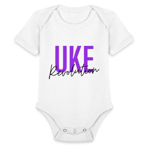 Front & Back Purple Uke Revolution Get Your Uke On - Organic Short Sleeve Baby Bodysuit