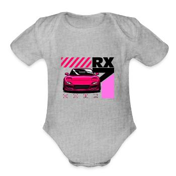 Mazda RX7 Front Pink - Organic Short Sleeve Baby Bodysuit - heather grey - Front