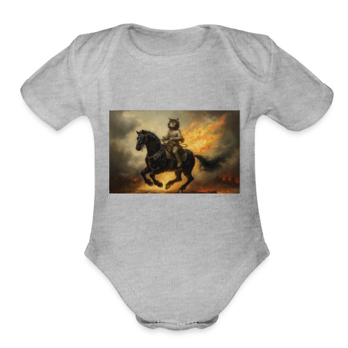 Mr Whiskers the Battle Cat Rides a War Horse - Organic Short Sleeve Baby Bodysuit