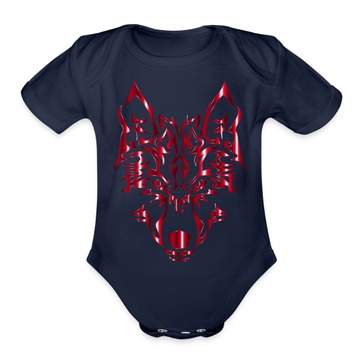 Crimson Symmetric Tribal Wolf No Background - Organic Short Sleeve Baby Bodysuit