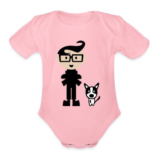 Funky Hairdo Boy and His Favorite Dog Pal - Organic Short Sleeve Baby Bodysuit
