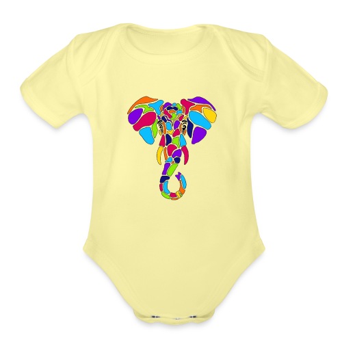 Art Deco elephant - Organic Short Sleeve Baby Bodysuit
