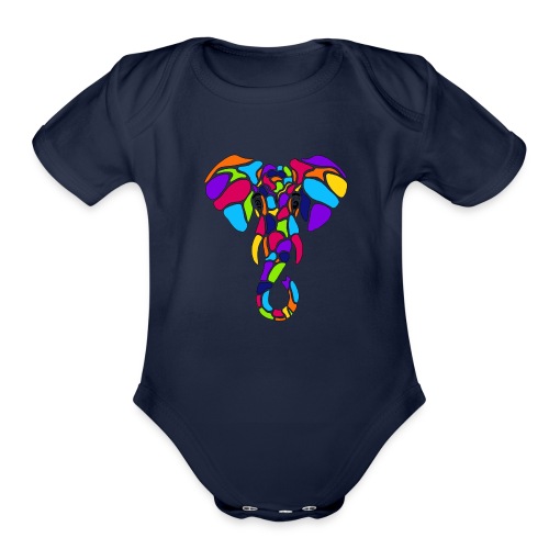 Art Deco elephant - Organic Short Sleeve Baby Bodysuit