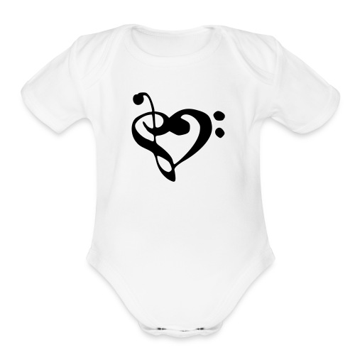 musical note with heart - Organic Short Sleeve Baby Bodysuit