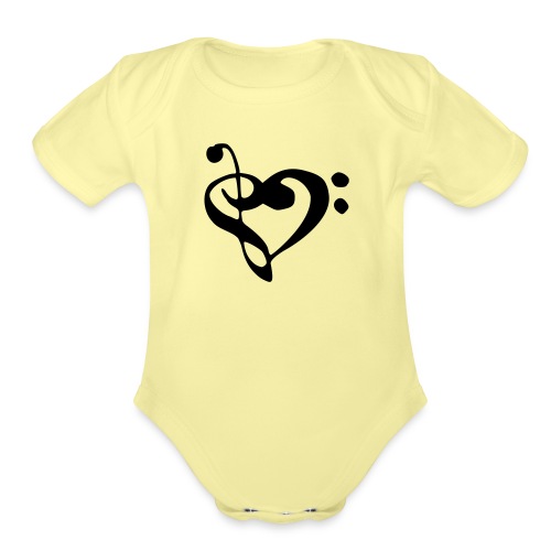 musical note with heart - Organic Short Sleeve Baby Bodysuit