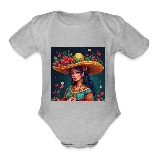Mexican Design, Regional Mexican Charro Woman - Organic Short Sleeve Baby Bodysuit
