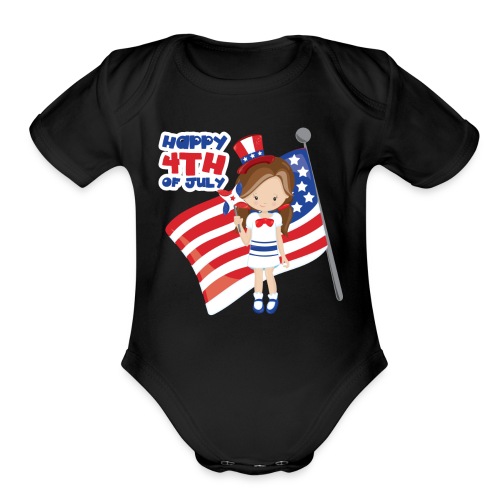 Happy 4th of July US Girl - Organic Short Sleeve Baby Bodysuit