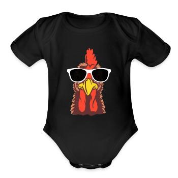 T-shirt drôle de poulet - Cache-couche à manches courtes bio - noir - Devant