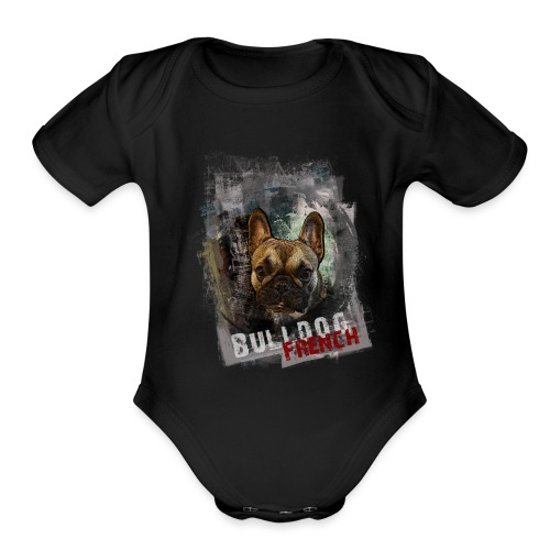 french bulldog portrait - Organic Short Sleeve Baby Bodysuit