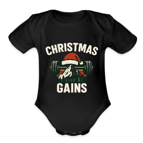 Christmas Gains – Santa Barbell Power - Organic Short Sleeve Baby Bodysuit