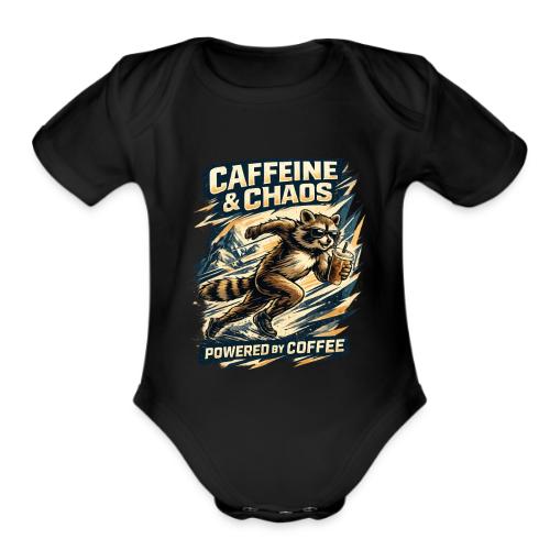 Funny Caffeine Chaos Raccoon Coffee Lover Morning - Organic Short Sleeve Baby Bodysuit