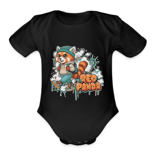 Red Panda Street Graffiti Vibes - Organic Short Sleeve Baby Bodysuit