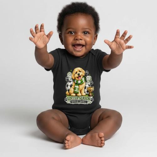 Soccer Season With My Doodle Goldendoodle Dog - Organic Short Sleeve Baby Bodysuit