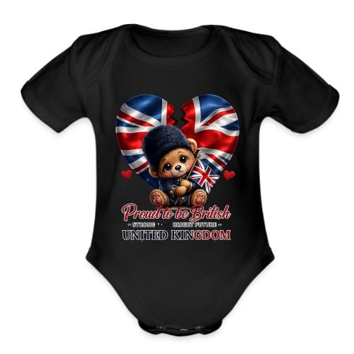 Proud to Be British Teddy Bear UK Patriot Gift - Organic Short Sleeve Baby Bodysuit