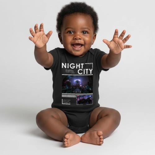 Night City Japan Town - Organic Short Sleeve Baby Bodysuit