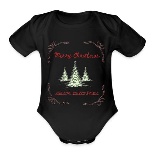 Beautiful Green Christmas Tree Graphic - Organic Short Sleeve Baby Bodysuit