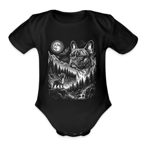 Vintage French Bulldog Moon Howling Tee - Organic Short Sleeve Baby Bodysuit