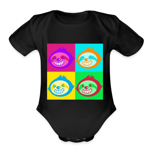Crazy Fun Sloth Faces in Vivid Color Pop Art Style - Organic Short Sleeve Baby Bodysuit