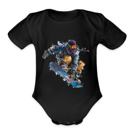 Snowboarding: Splash of Speed - Organic Short Sleeve Baby Bodysuit