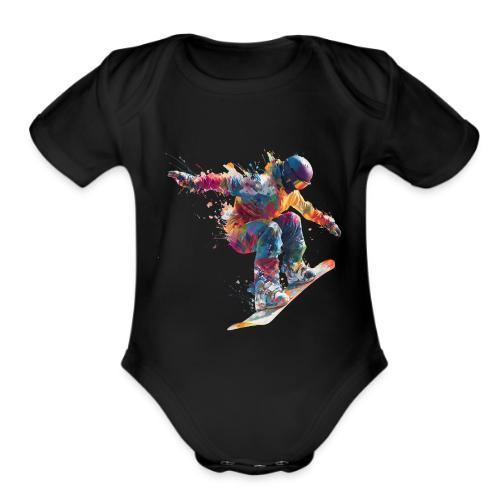 Snowboarding: Frozen Flight - Organic Short Sleeve Baby Bodysuit