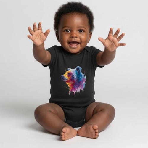 Watercolor Bear Portrait - Organic Short Sleeve Baby Bodysuit