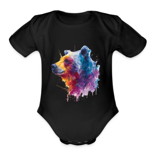 Watercolor Bear Portrait - Organic Short Sleeve Baby Bodysuit