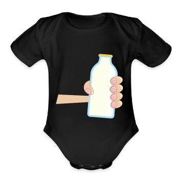 milk - Organic Short Sleeve Baby Bodysuit - black - Front