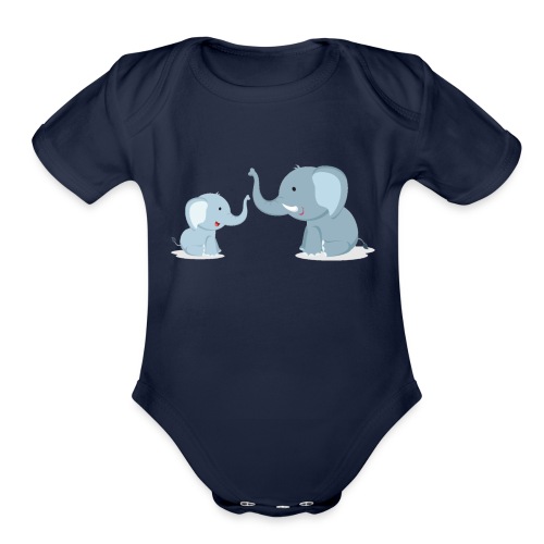 Father and Baby Son Elephant - Organic Short Sleeve Baby Bodysuit