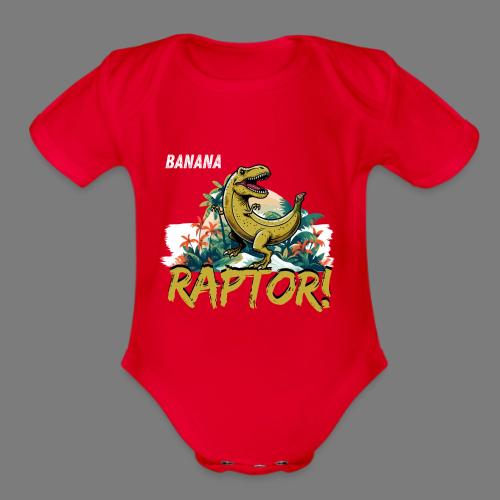 Funny Banana Raptor T-Rex Design - Organic Short Sleeve Baby Bodysuit