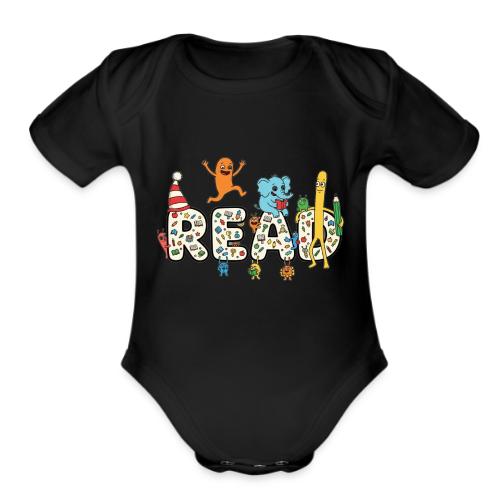 Whimsical READ Kids Cartoon - Organic Short Sleeve Baby Bodysuit