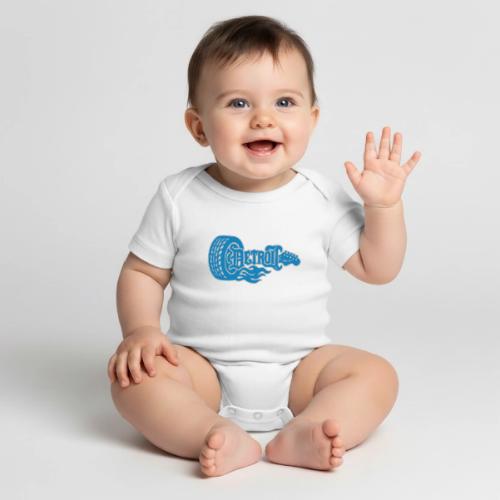 The D® - Detroit Wheel Guitar with Flames Bl Slvr - Organic Short Sleeve Baby Bodysuit