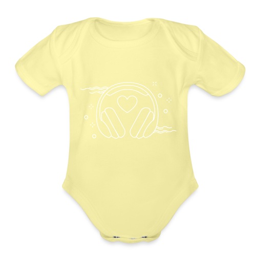 ❤️ + 🎧 (white outline) - Organic Short Sleeve Baby Bodysuit