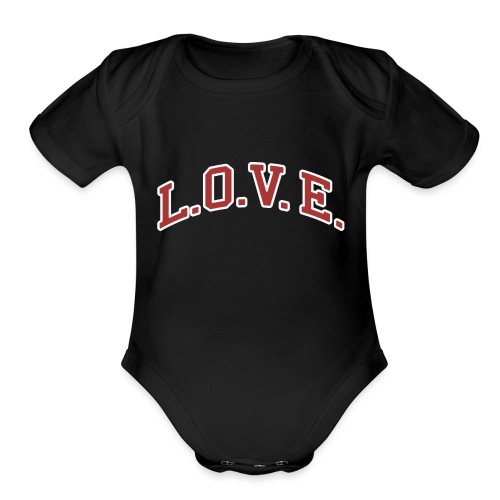 Love - Collegiate Dots (Red/White Letters) - Organic Short Sleeve Baby Bodysuit