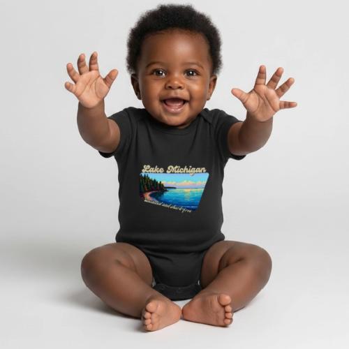 Lake Michigan Unsalted and shark-free - Organic Short Sleeve Baby Bodysuit