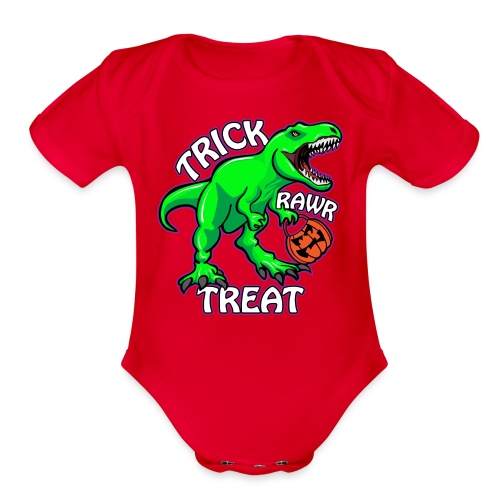Trick Rawr Treat T Rex Dinosaur Halloween Cartoon - Organic Short Sleeve Baby Bodysuit