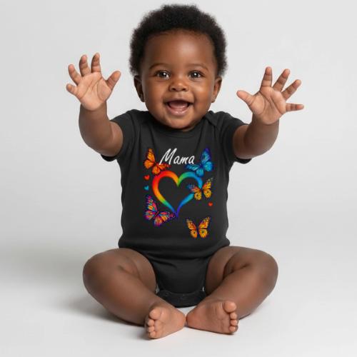 Mama Heart Personalized Kids’ Names gift - Organic Short Sleeve Baby Bodysuit