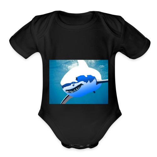 Super Lit Shark Drawing by Adam Tennant - Organic Short Sleeve Baby Bodysuit