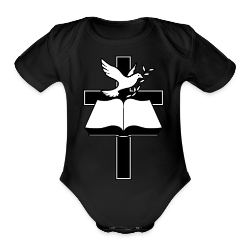 Christian Cross, Bible and Dove with Olive Branch - Organic Short Sleeve Baby Bodysuit