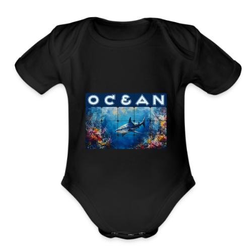 Ocean: Synthwave Shark - Organic Short Sleeve Baby Bodysuit