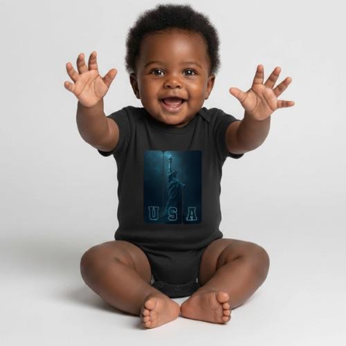 Neon Liberty USA Triptych - Organic Short Sleeve Baby Bodysuit